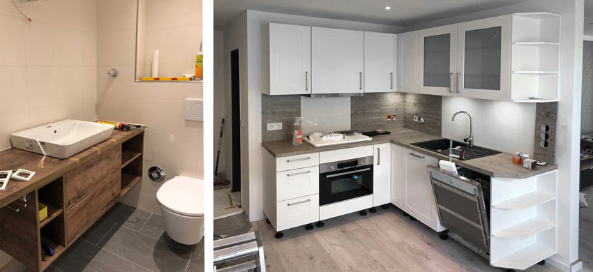 Küche und Badezimmer vor der Fertigstellung - Ferienwohnung Krabbe